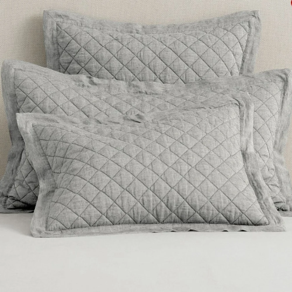 Pottery Barn Belgian Flax Linen Diamond Quilted Shams In Flagstone